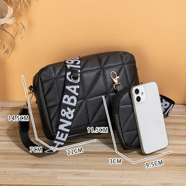 2Pcs Rhombus Shoulder Bag With Wallet Letter Print Wide Shoulder Strap Small Square Bag Large Capacity Cell Phone Crossbody Bags null