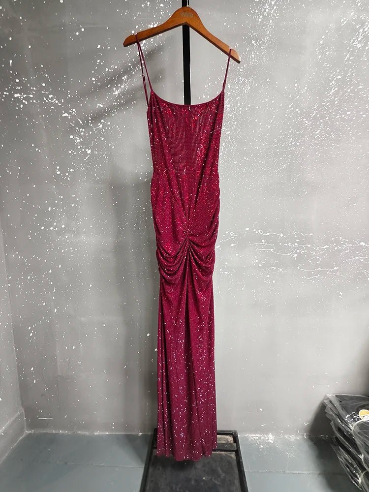 DEAT Fashion Gray Hot Drilling Spaghetti Strap Dress Women's Slim Fit Backless Folds Split Floor - length Dresses New Tide 7AB8510 Purplish Red DEAT Fashion Gray Hot Drilling Spaghetti Strap Dress Women's Slim Fit Backless Folds Split Floor - length Dresses New Tide 7AB8510 - shop_name