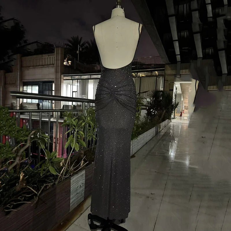 DEAT Fashion Gray Hot Drilling Spaghetti Strap Dress Women's Slim Fit Backless Folds Split Floor - length Dresses New Tide 7AB8510 Purplish Red DEAT Fashion Gray Hot Drilling Spaghetti Strap Dress Women's Slim Fit Backless Folds Split Floor - length Dresses New Tide 7AB8510 - shop_name