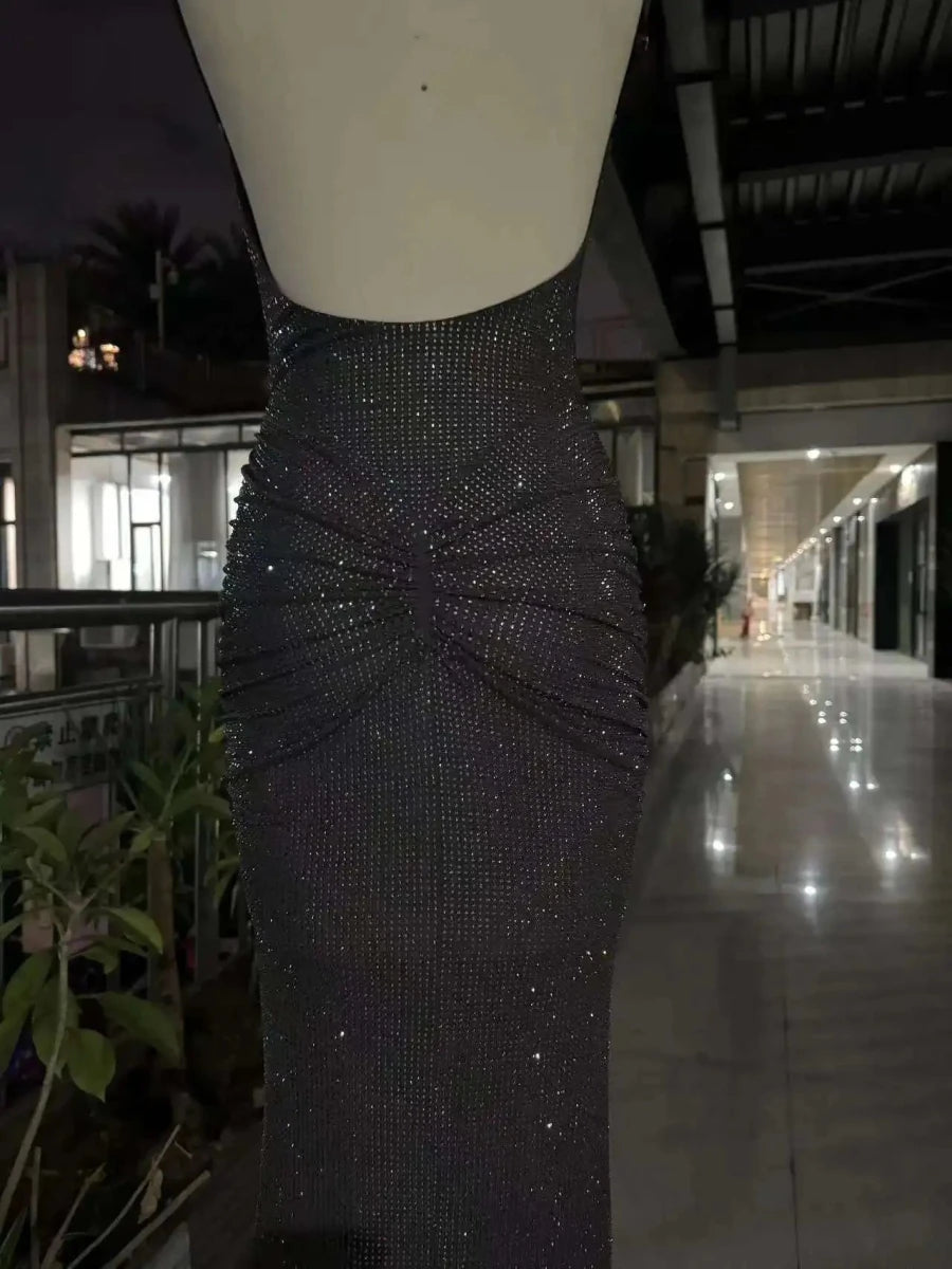 DEAT Fashion Gray Hot Drilling Spaghetti Strap Dress Women's Slim Fit Backless Folds Split Floor - length Dresses New Tide 7AB8510 Purplish Red DEAT Fashion Gray Hot Drilling Spaghetti Strap Dress Women's Slim Fit Backless Folds Split Floor - length Dresses New Tide 7AB8510 - shop_name