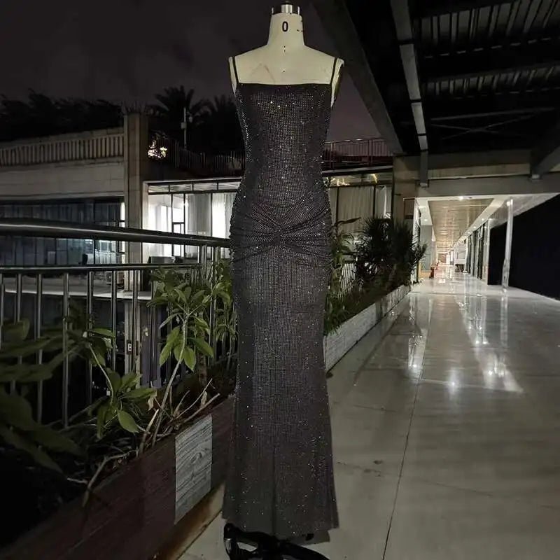 DEAT Fashion Gray Hot Drilling Spaghetti Strap Dress Women's Slim Fit Backless Folds Split Floor - length Dresses New Tide 7AB8510 Gun Ash DEAT Fashion Gray Hot Drilling Spaghetti Strap Dress Women's Slim Fit Backless Folds Split Floor - length Dresses New Tide 7AB8510 - shop_name