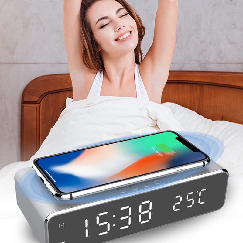 LED Electric Alarm Clock With Wireless Charger Desktop Digital Despertador Thermometer Clock HD Mirror Clock Watch Table Decor null