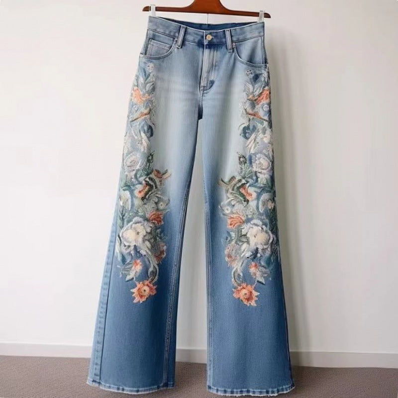 Fashion Embroidery Straight Jeans For Women null