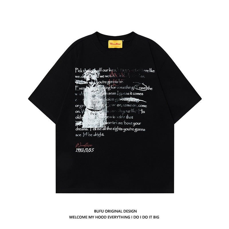 Design Pure Cotton Hip Hop High Street Retro Loose Short Sleeve T-shirt Men Black Design Pure Cotton Hip Hop High Street Retro Loose Short Sleeve T-shirt Men - shop_name