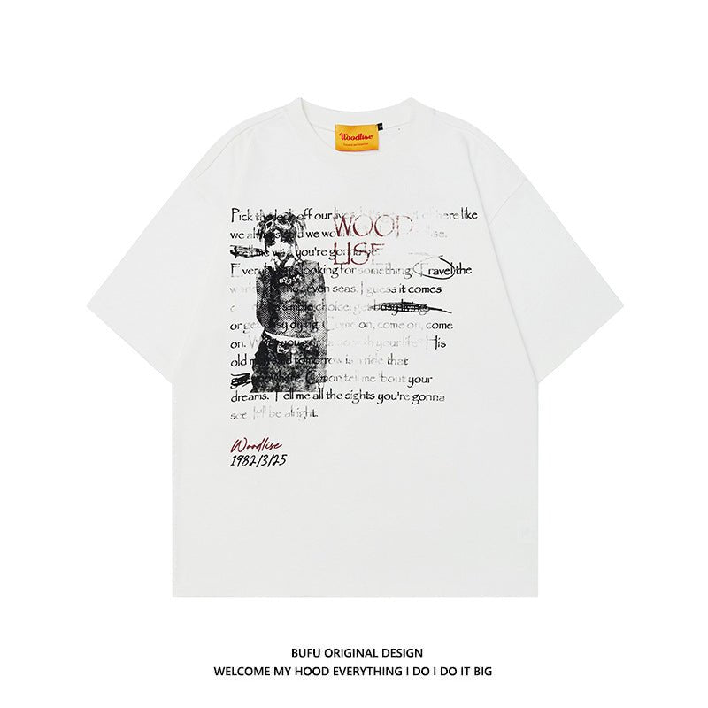 Design Pure Cotton Hip Hop High Street Retro Loose Short Sleeve T-shirt Men White Design Pure Cotton Hip Hop High Street Retro Loose Short Sleeve T-shirt Men - shop_name