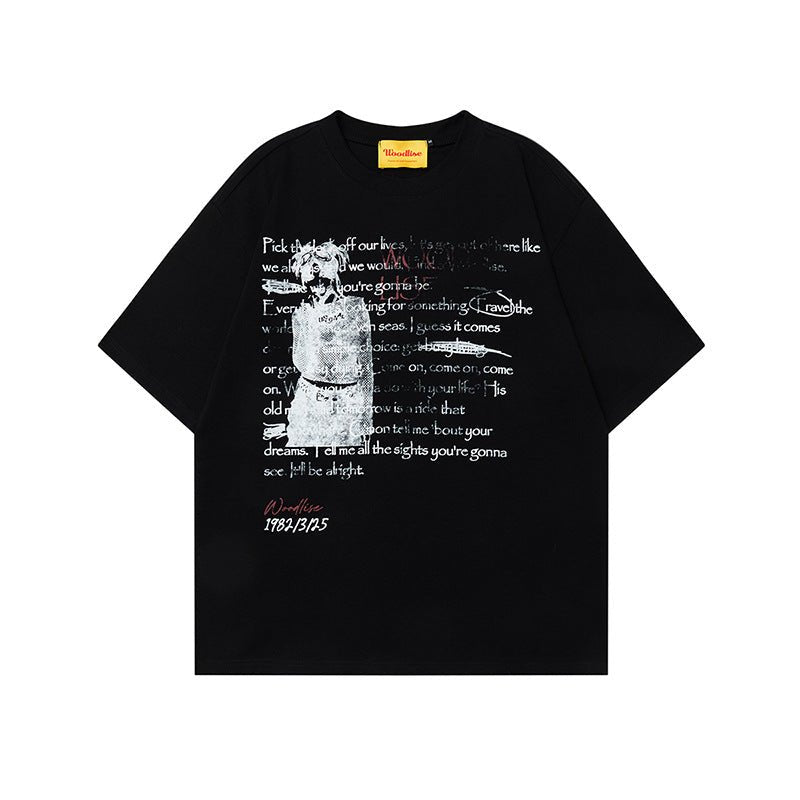 Design Pure Cotton Hip Hop High Street Retro Loose Short Sleeve T-shirt Men Black Design Pure Cotton Hip Hop High Street Retro Loose Short Sleeve T-shirt Men - shop_name