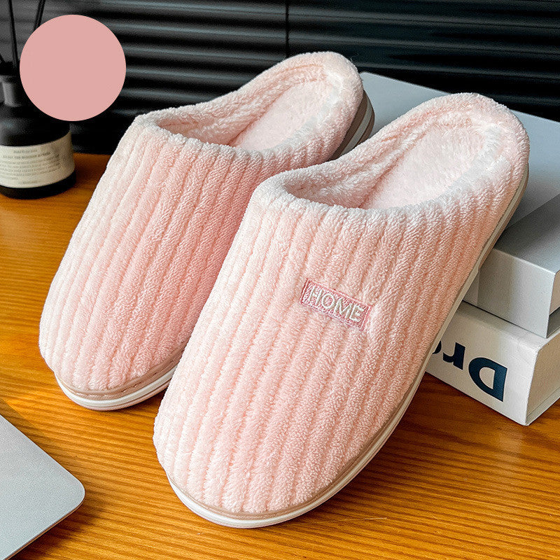 Solid Color Simple Cotton Slippers Winter Non-slip Home Warm Plush Slippers Household Indoor Couple Women's House Shoes null