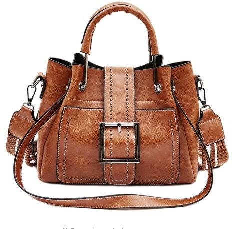Double Leather Bucket Bag Handbag - Update Avenue 