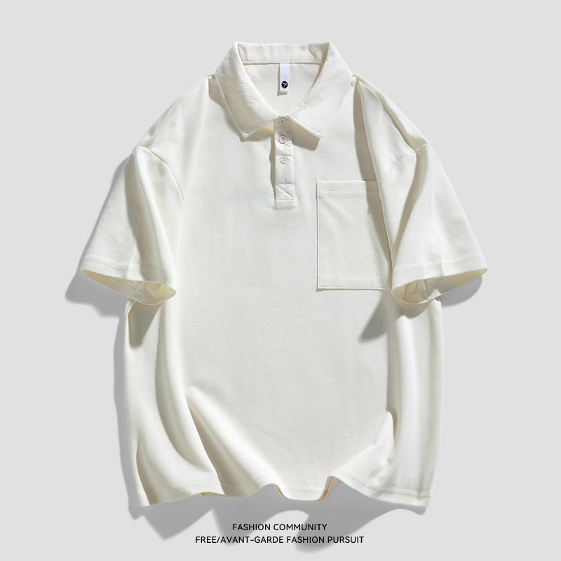 New Heavy Solid Color Pocket Polo Shirt Men's Elbow-sleeved Top Work Clothes