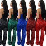 Women's Solid Color Sleeveless One-shoulder Sequined Trousers Jumpsuit
