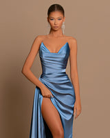 Prom Dresses Mermaid Formal Party Dresses V Neck Long Satin Ball Gown