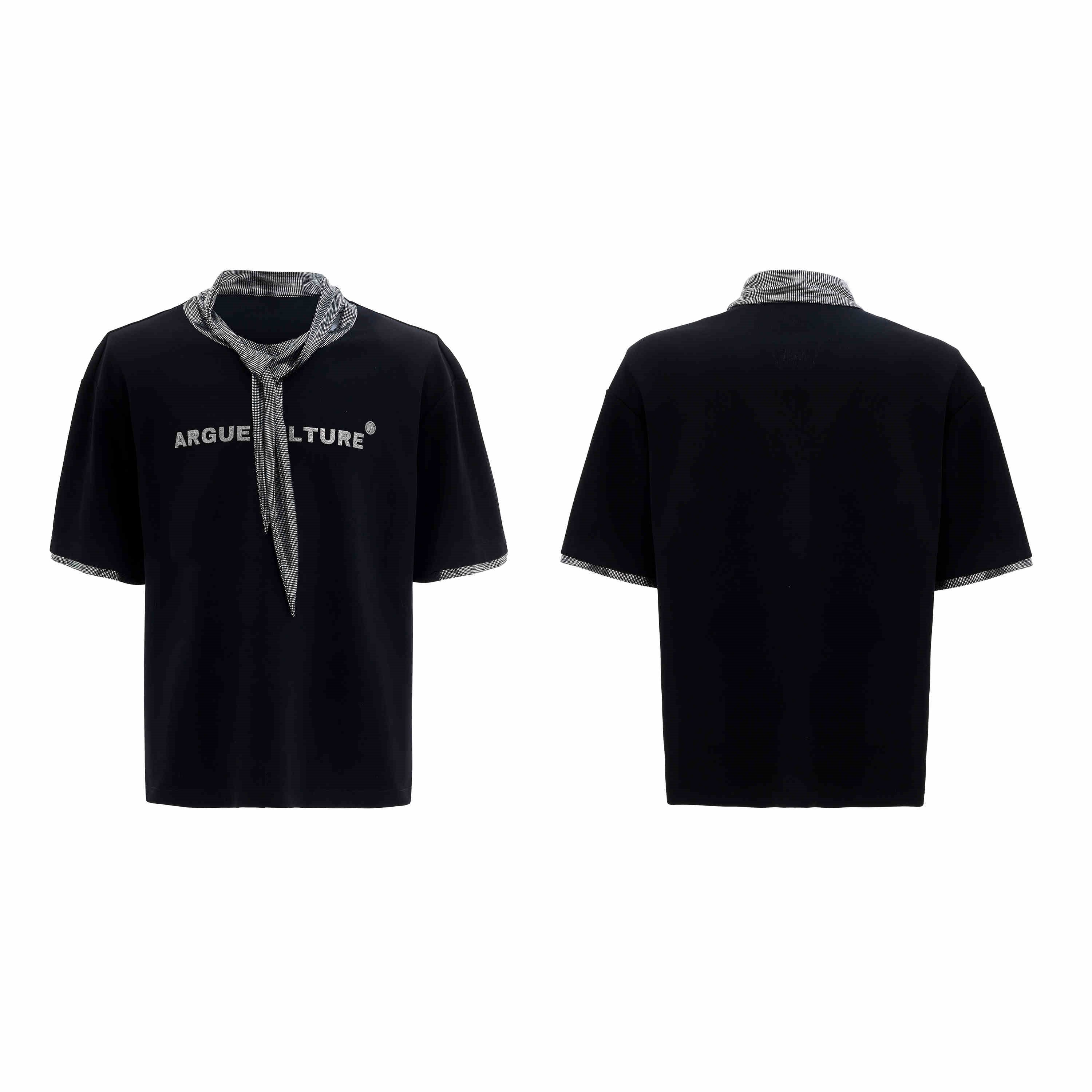 Tie Stitching Design Short Sleeve Metal Printing Simple T-shirt Tide