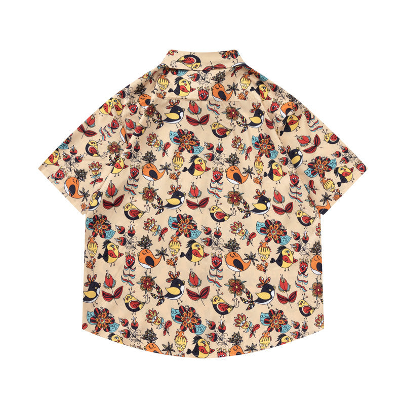 Summer Retro Creative Printed Short-sleeved Shirt For Men
