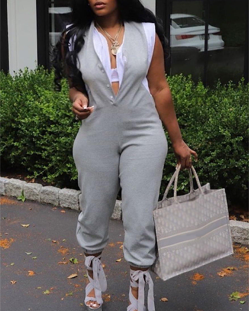 Fake Two-piece Sleeveless Long Ankle Banded Jumpsuit