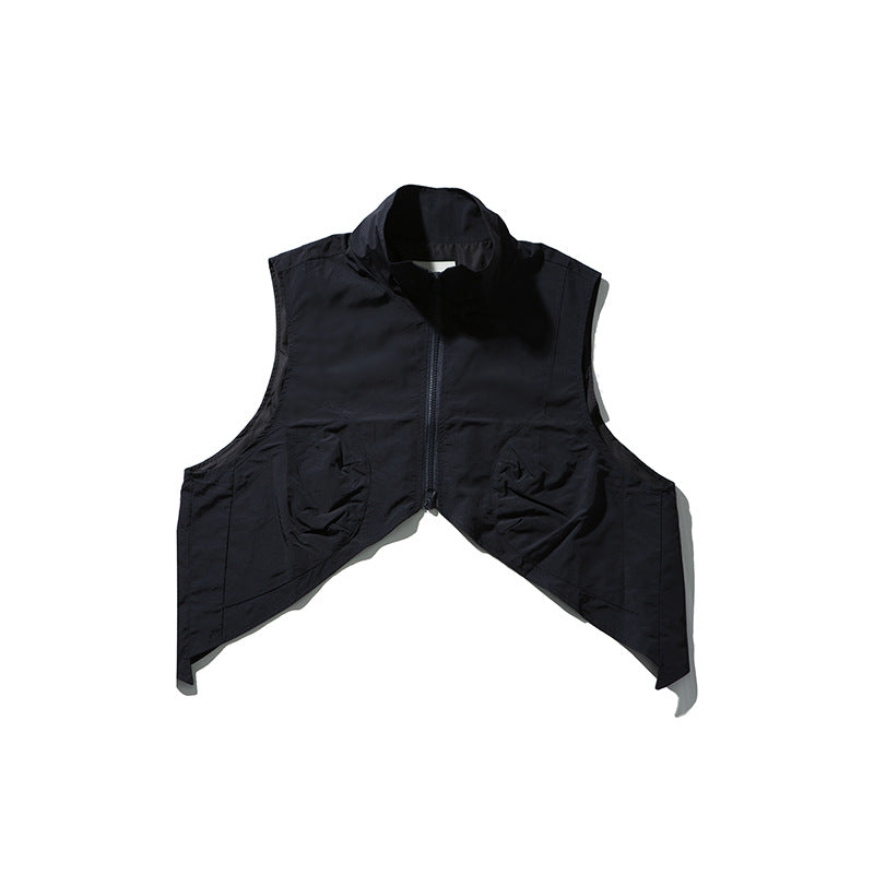 Japanese-style Retro Solid Color Pocket Stand Collar Sleeveless Vest