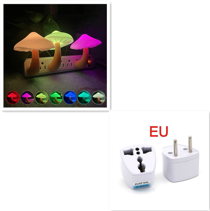 LED Night Light Mushroom Wall Socket Lamp EU US Plug Warm White Light-control Sensor Bedroom Light Home Decoration null