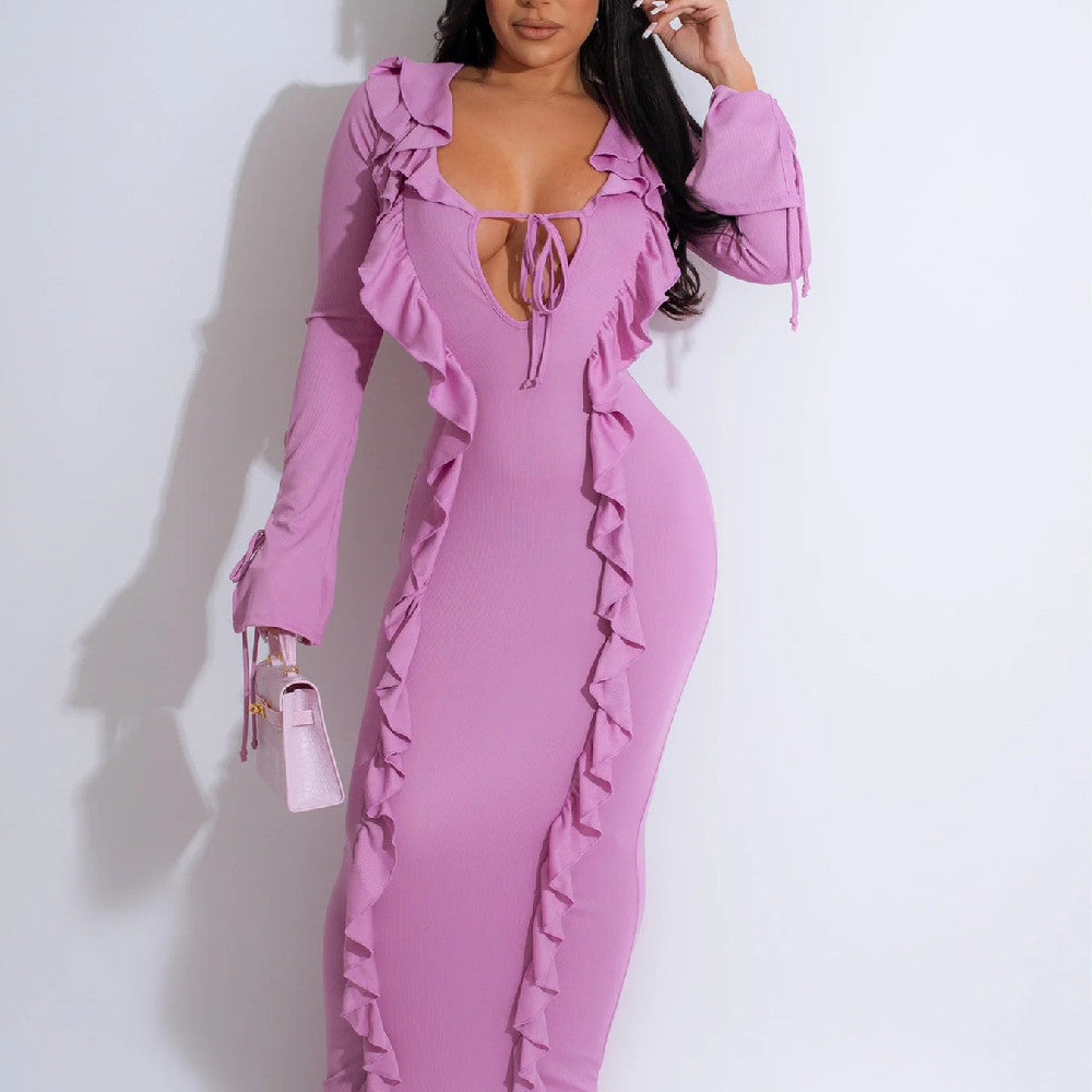 Robe à bord franc nouée couleur unie