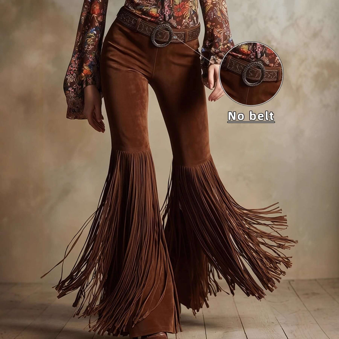 Womens Retro Western Fringe New Suede-Look Pants