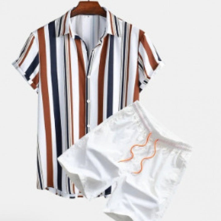 Men's Cardigan Casual Suit Digital Printing Short Sleeve Shorts Suit