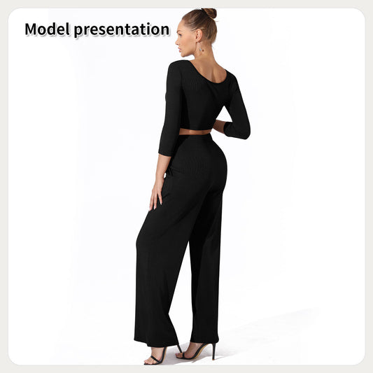 Women's Fashion Simple Solid Color Top Pants Set null