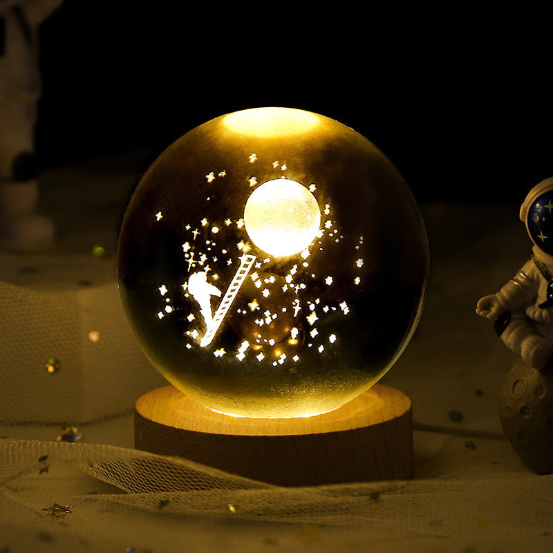 Luminous Starry Sky And Planets Moon Moon Crystal Ball Small Night Lamp Projection Ambience Light Creative Gift New Strange Gift null