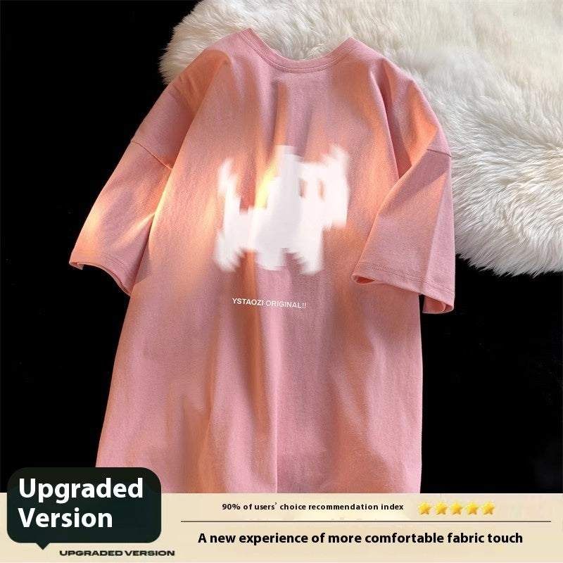 Cat Print Hong Kong Style Loose Short Sleeved Shirt