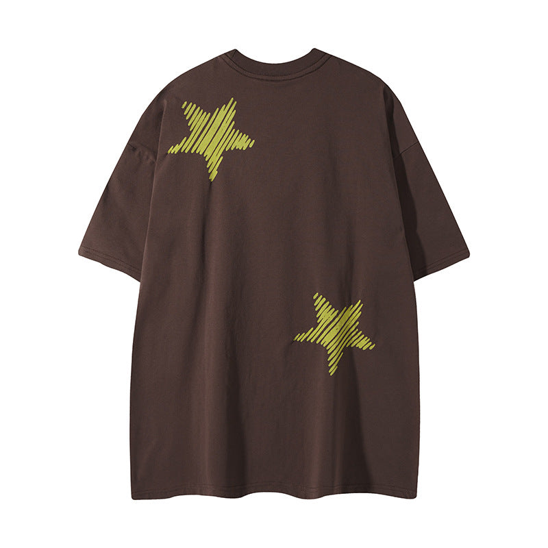 Cool Contrast Color Five-pointed Star Lazy And Loose Top