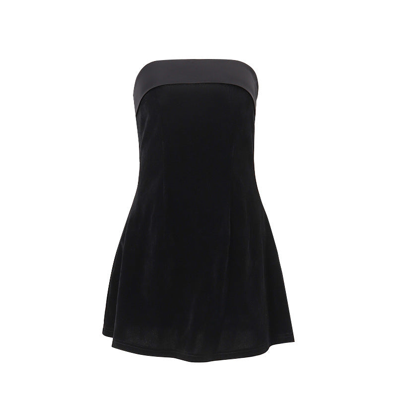 Ins Slim Tube-top Dress Fashion Zipper A-line Short Dresses Party Evening Clothing For Women.