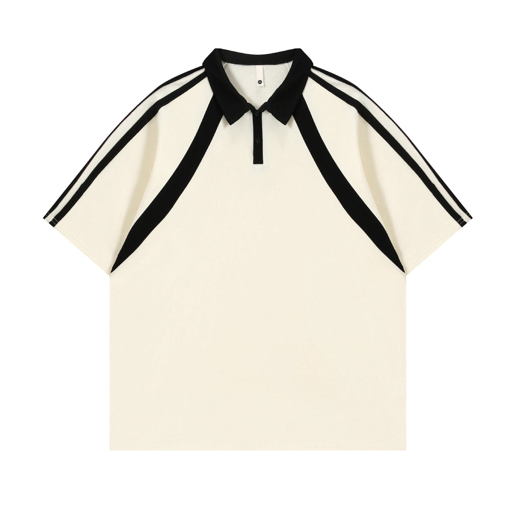 Contrast Color Short-sleeved Cotton Polo Shirt Lapel