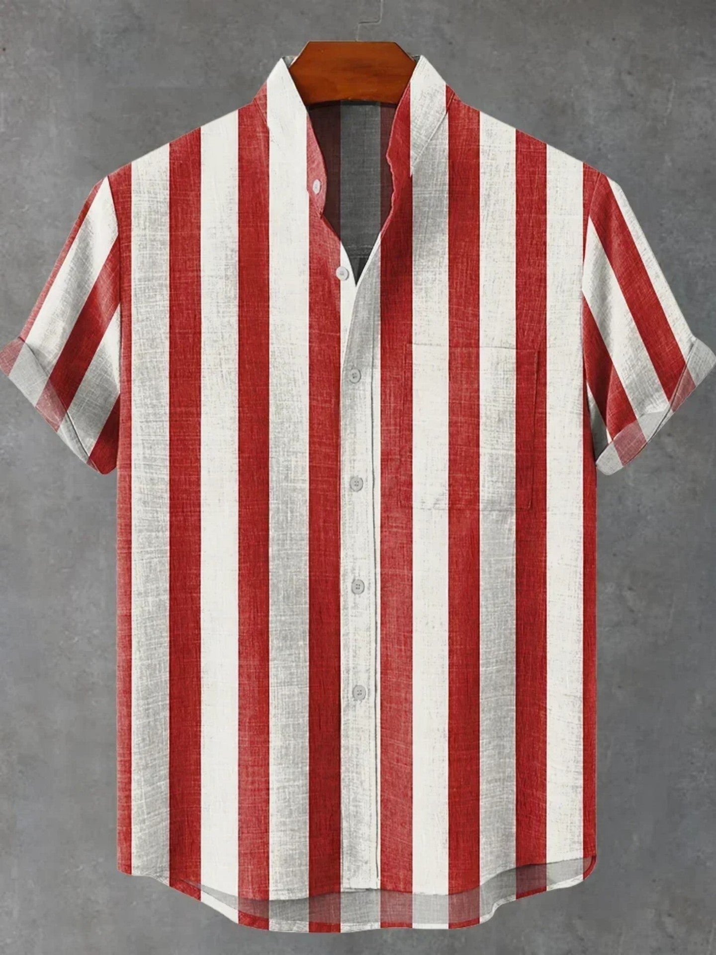 Men's Stand Collar Contrast Color Striped Casual Cool Versatile Short Sleeve