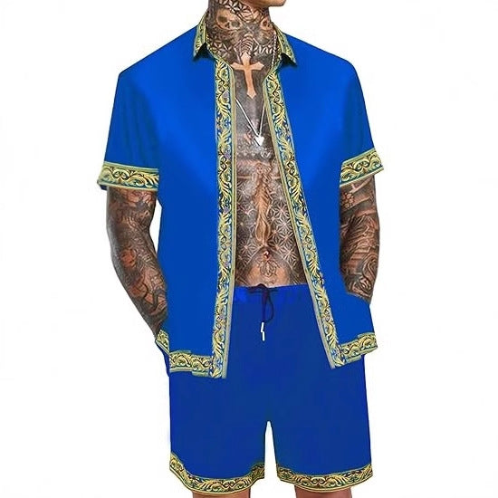 Men's Casual Loose Short Sleeves Shirt Shorts Hawaii Suit