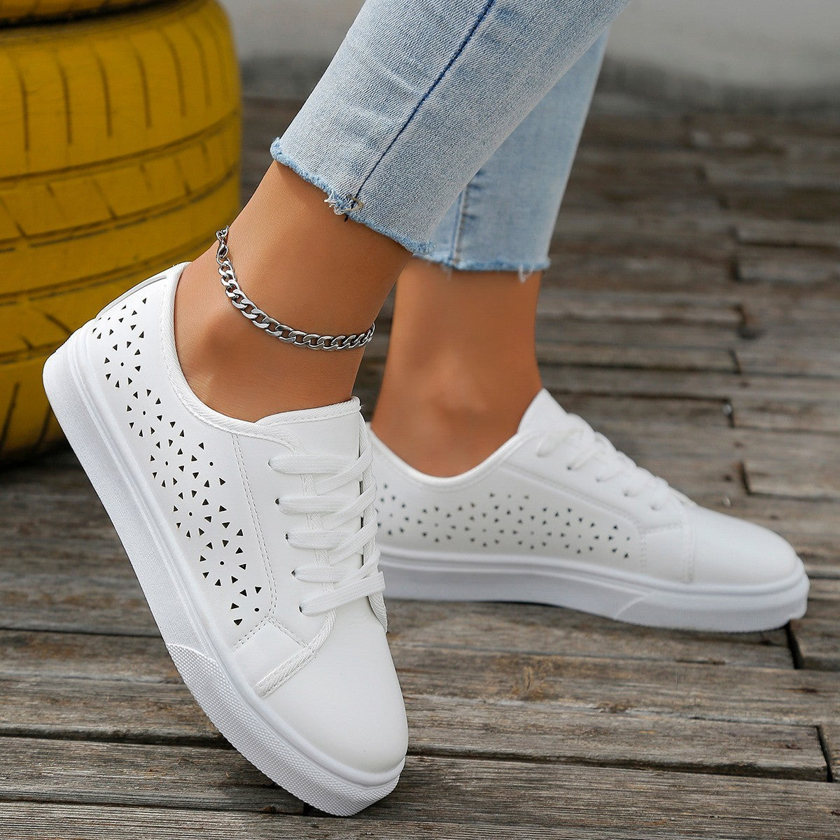 Cutout Flat Shoes Lace-up Hollow Out Walking Shoes For Women Loafers null