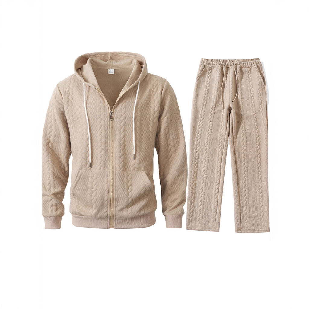 Men's Jacquard Casual Top Hoodie Cardigan Set