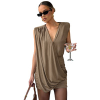 Designer Deep V-Neck Sleeveless Pleated Dress For Women