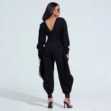 Sexy Long-sleeve Bodycon Jumpsuit With A Tight-fitting V-neck