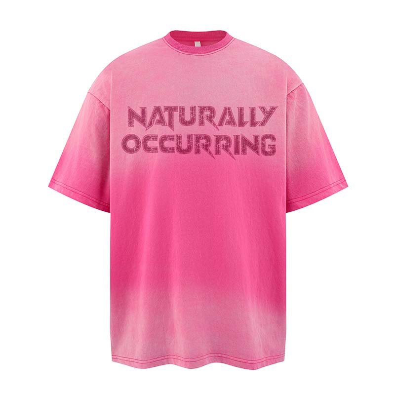 American-style Retro Washed Distressed Letters Printed Gradient Short-sleeved T-shirt For Men