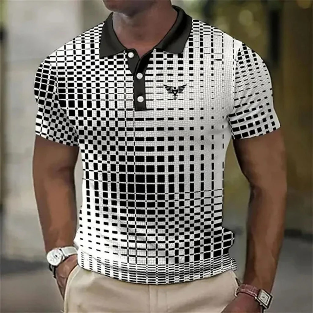 Men's Short-sleeved Polo Shirt Plaid Bat Pattern