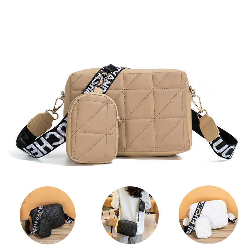 2Pcs Rhombus Shoulder Bag With Wallet Letter Print Wide Shoulder Strap Small Square Bag Large Capacity Cell Phone Crossbody Bags null