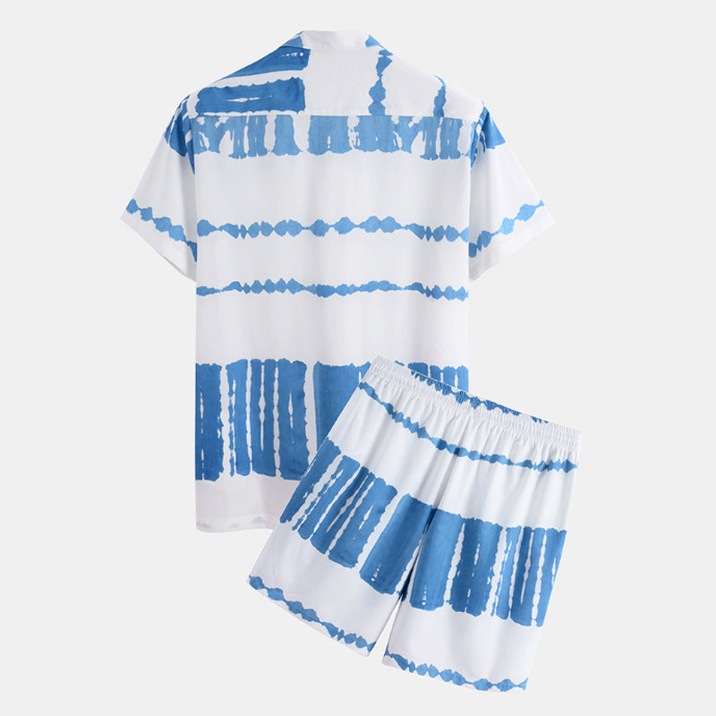 Personality Printing Lapel Shirt Loose Shorts Beach Suit