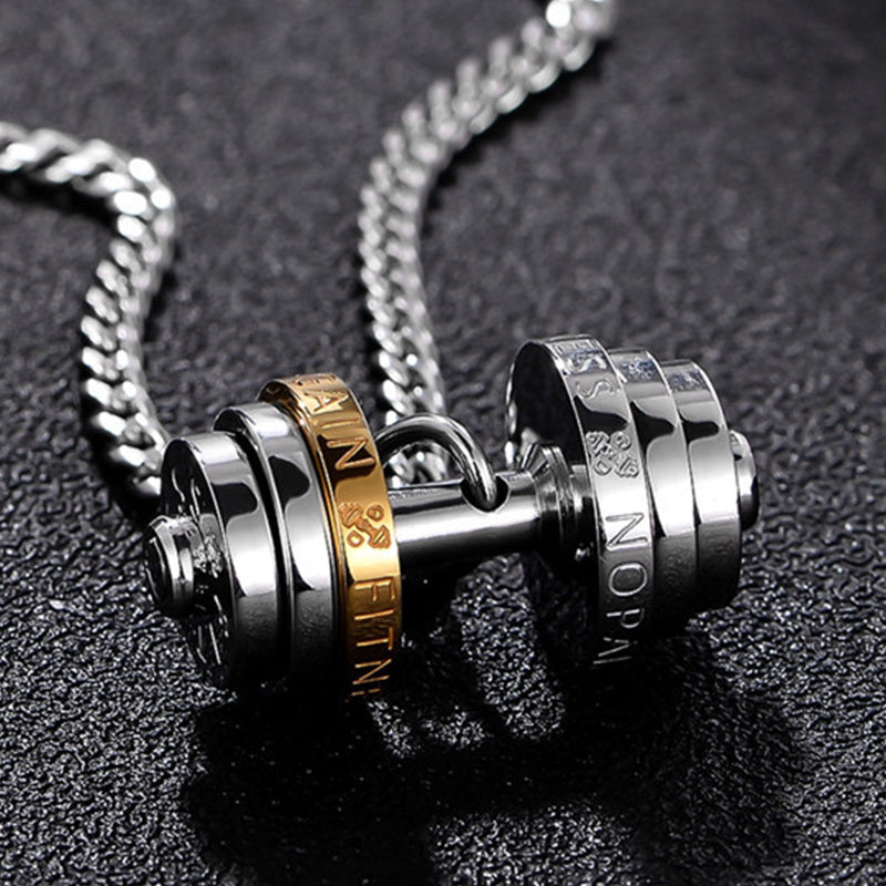 Stainless Steel Weights Gym Barbell Necklace Men null