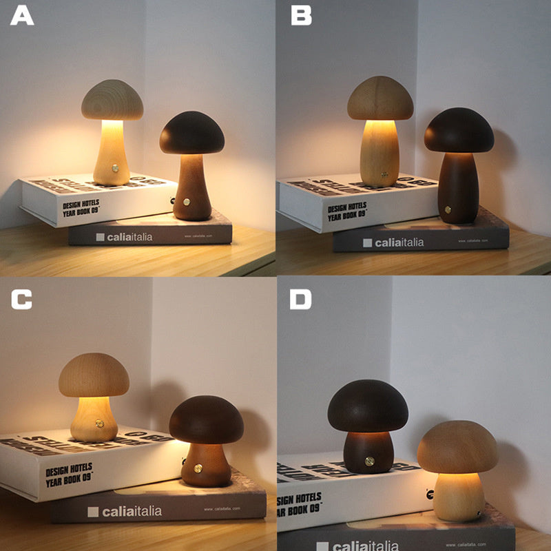 INS Wooden Cute Mushroom LED Night Light With Touch Switch  Bedside Table Lamp For Bedroom Childrens Room Sleeping Night Lamps Home Decor null