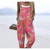 Women's Summer Digital Printing Button Casual Suspender Trousers