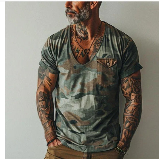 Pullover V-neck T-shirt Digital 3D Printing Short Sleeve