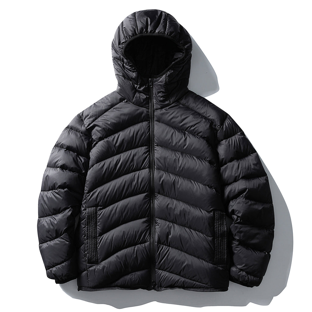 White Duck Down Hooded Ribbed Down Jacket Warm And Versatile