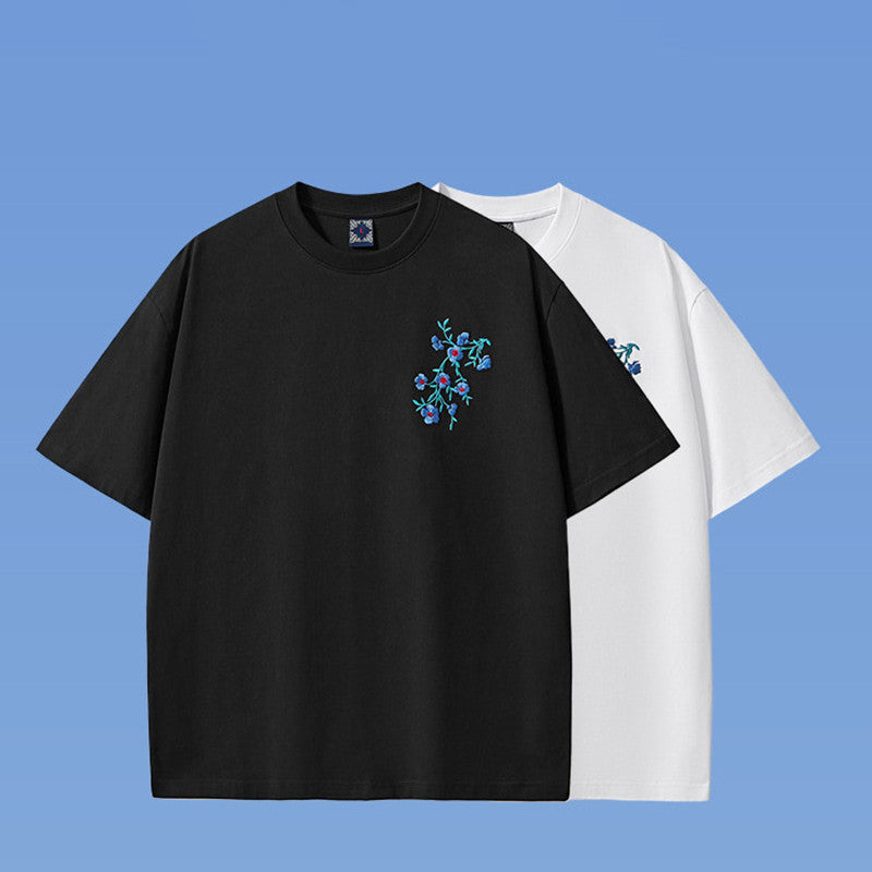 Cotton Short-sleeved T-shirt Men's Embroidery Loose