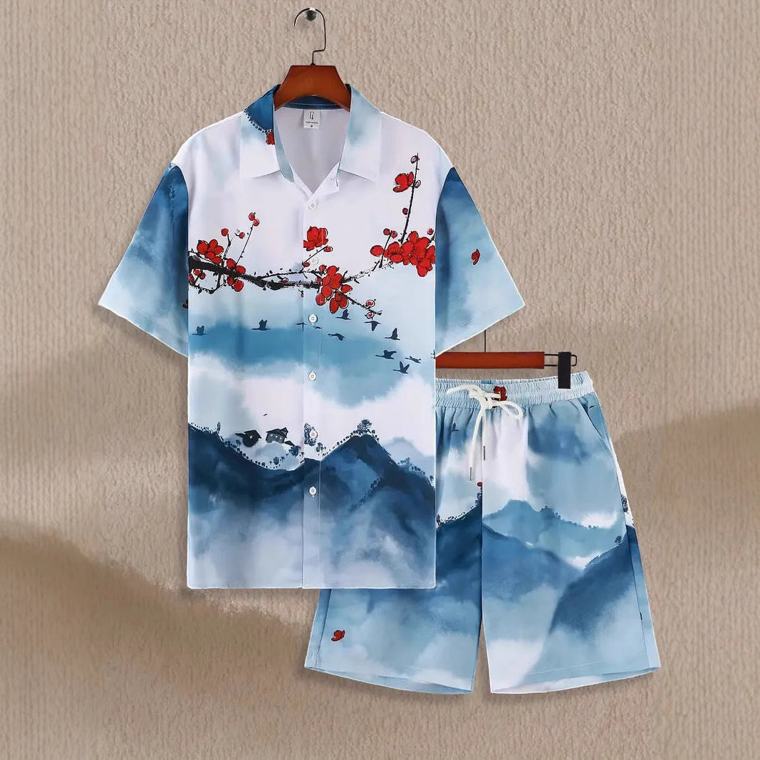 Trendy Wild Printed Men's Simplicity Short Sleeve Shirt Outfit