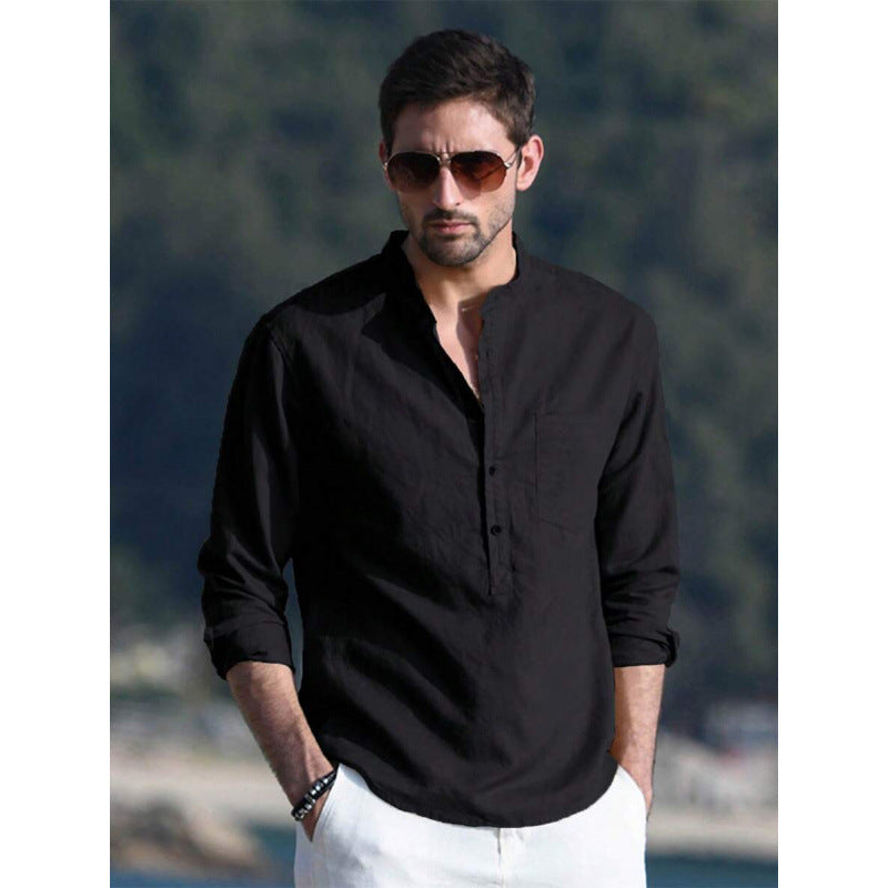 Men's Solid Color Versatile Casual Simple Breathable Long Sleeve