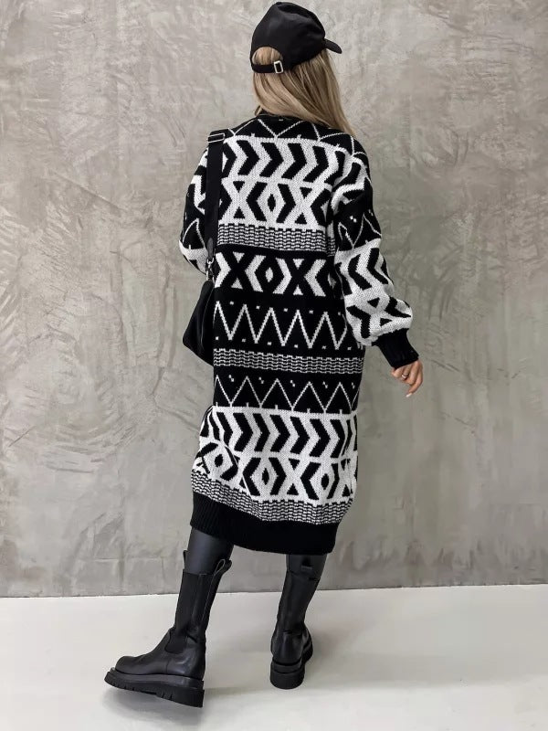 Long European And American Diamond Lattice Sweater For Women null