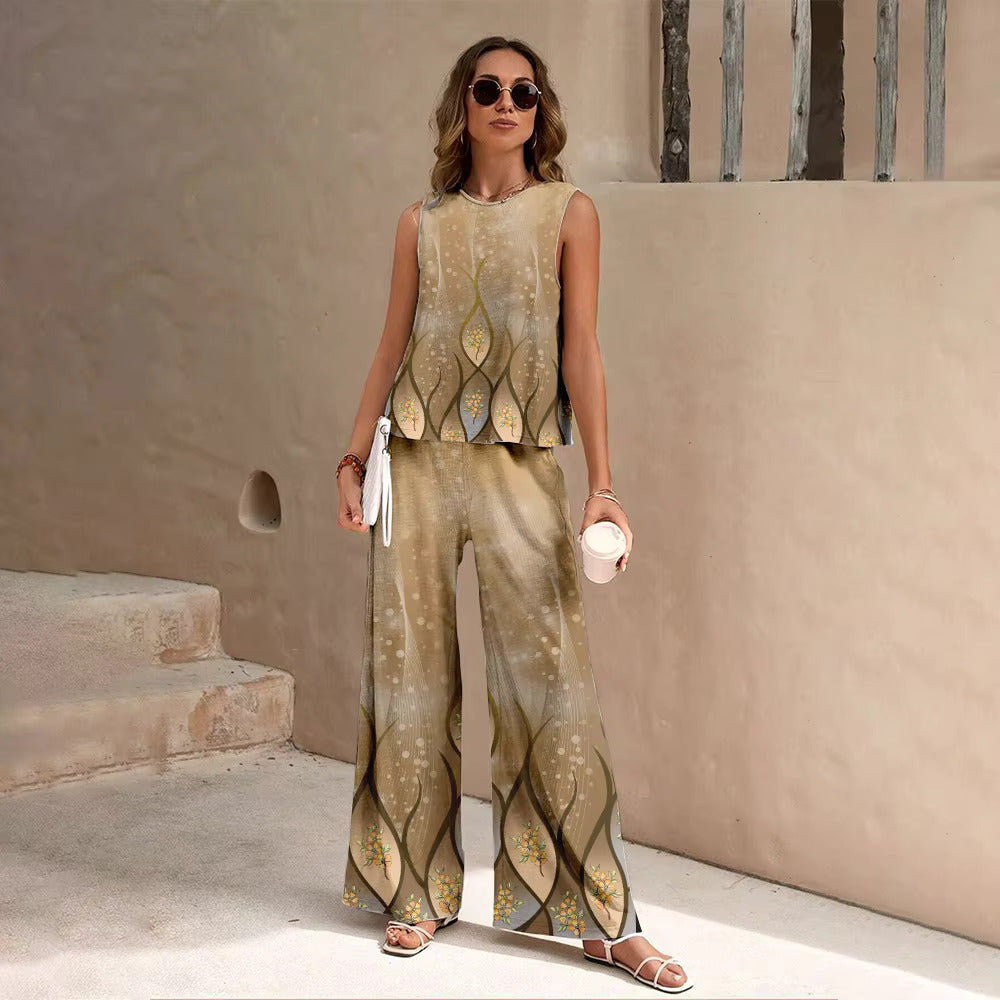 European And American Fashion Nation Geometric Vest Pants Suit null