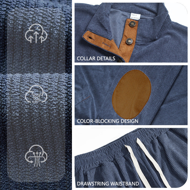 Corduroy Sweatshirt And Sweatpants Stand Collar Access Control Pullover